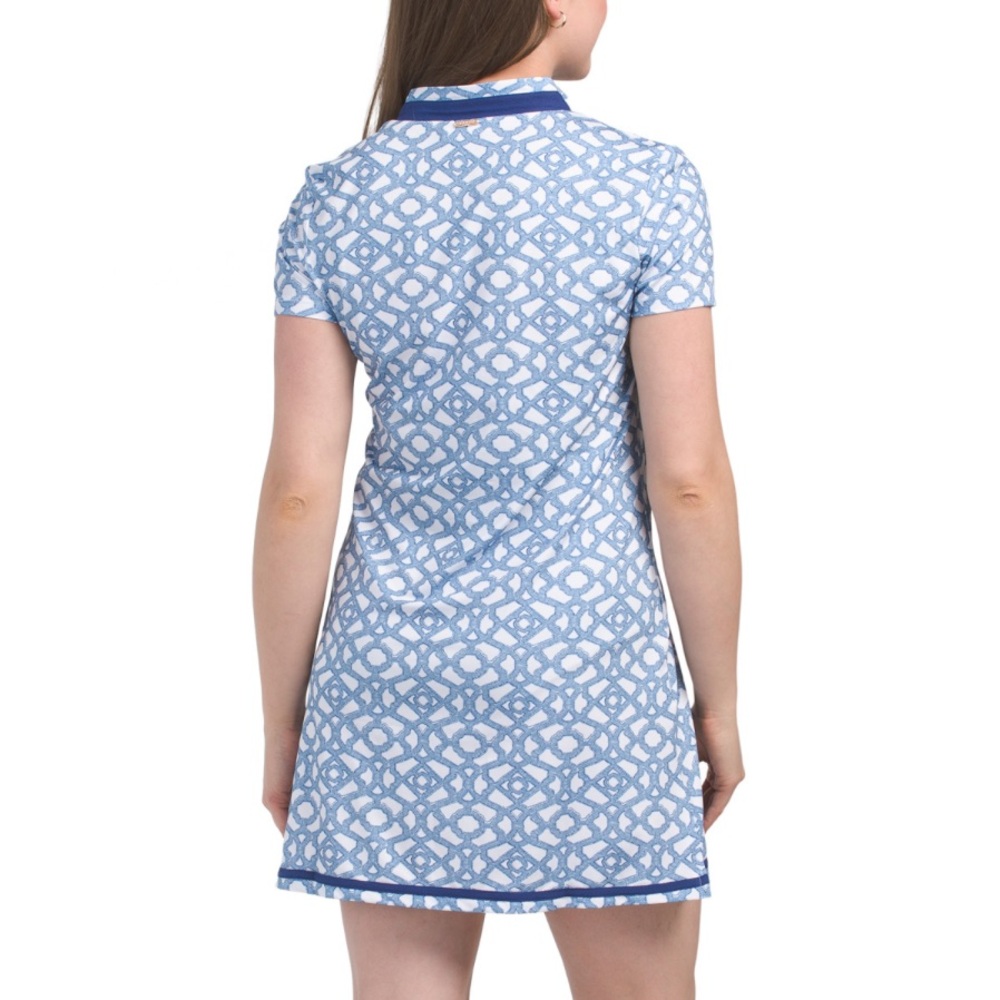 New Cabana life Short Sleeve Sport Dress Blue and White Patterned - Picture 4 of 7